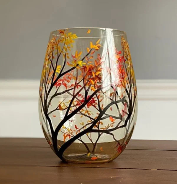 Four Seasons Tree Wine Glasses - Hand Painted Art