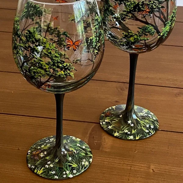 Four Seasons Tree Wine Glasses - Hand Painted Art