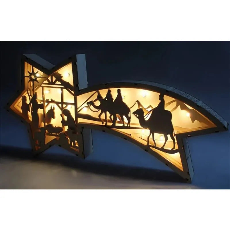 LED Wooden Christmas Ornaments Nativity Scene Star Shaped Desk Lamp