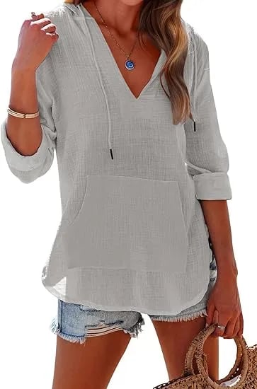 Women's V-Neck Hooded Beach Cover-Up