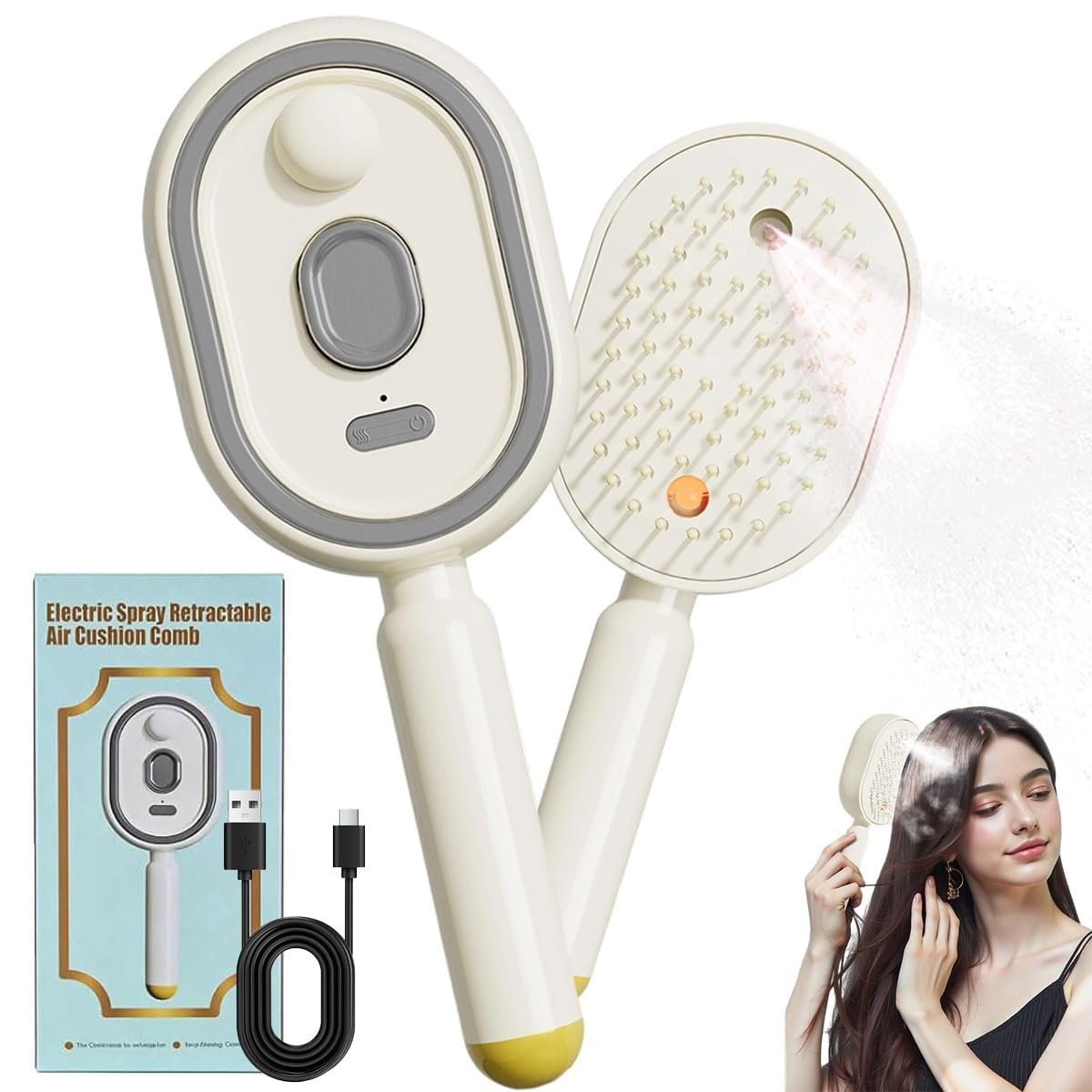 2-in-1 Hair Straightening Brush – Straighten, Detangle & Shine