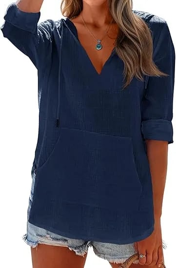 Women's V-Neck Hooded Beach Cover-Up