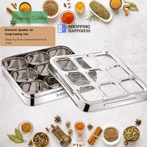 Premium Stainless Steel Masala (Spice) Box/Dabba/Organiser (Square) - High Quality and Huge Demand.