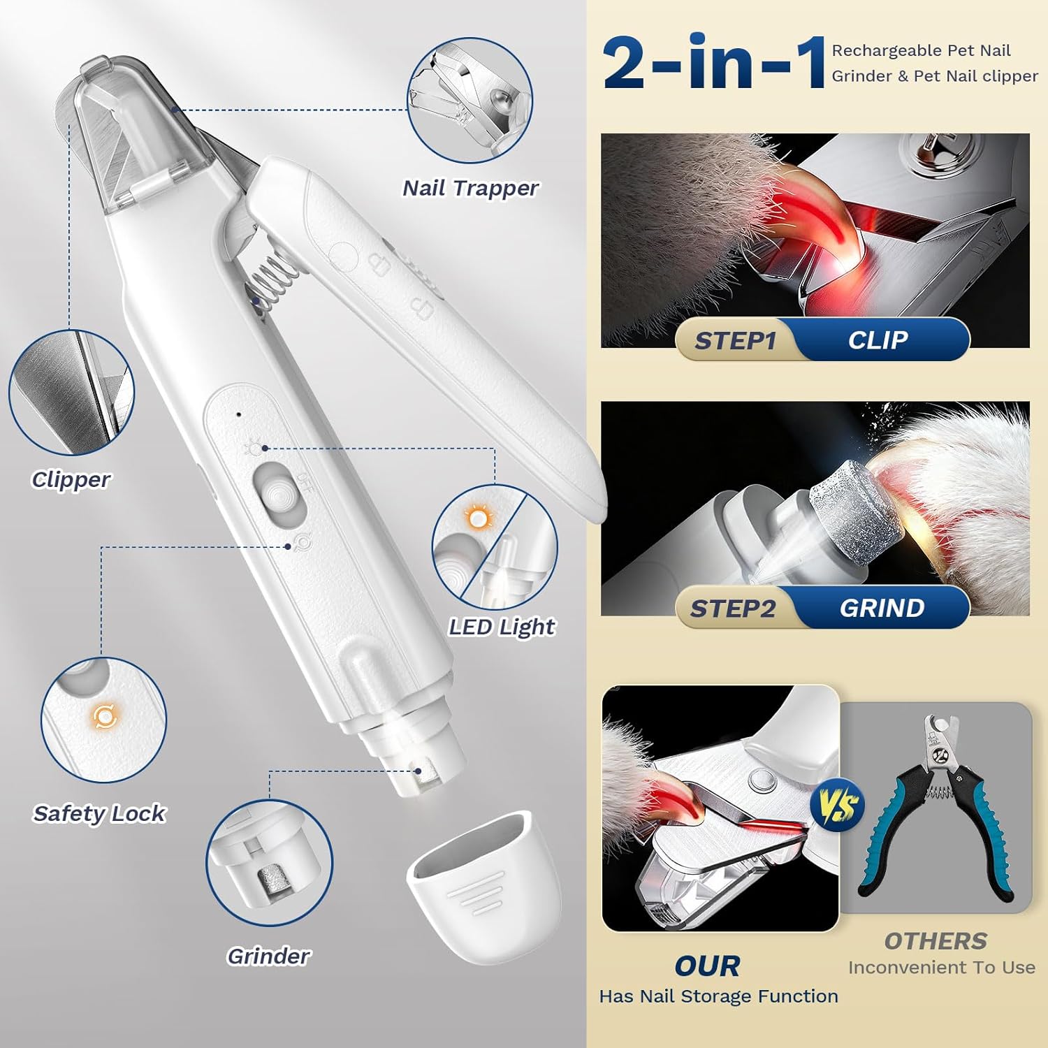 2-in-1 Pets nail grinder and clipper