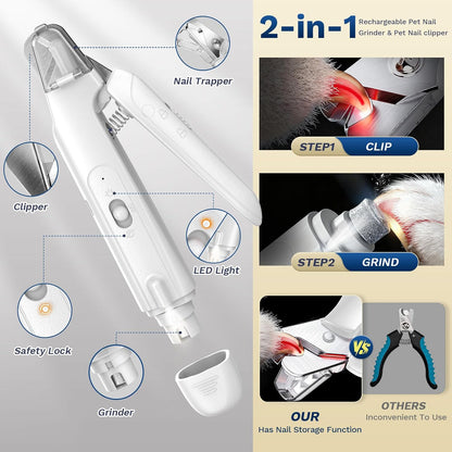 2-in-1 Rechargable Pet Nail Clipper & Grinder