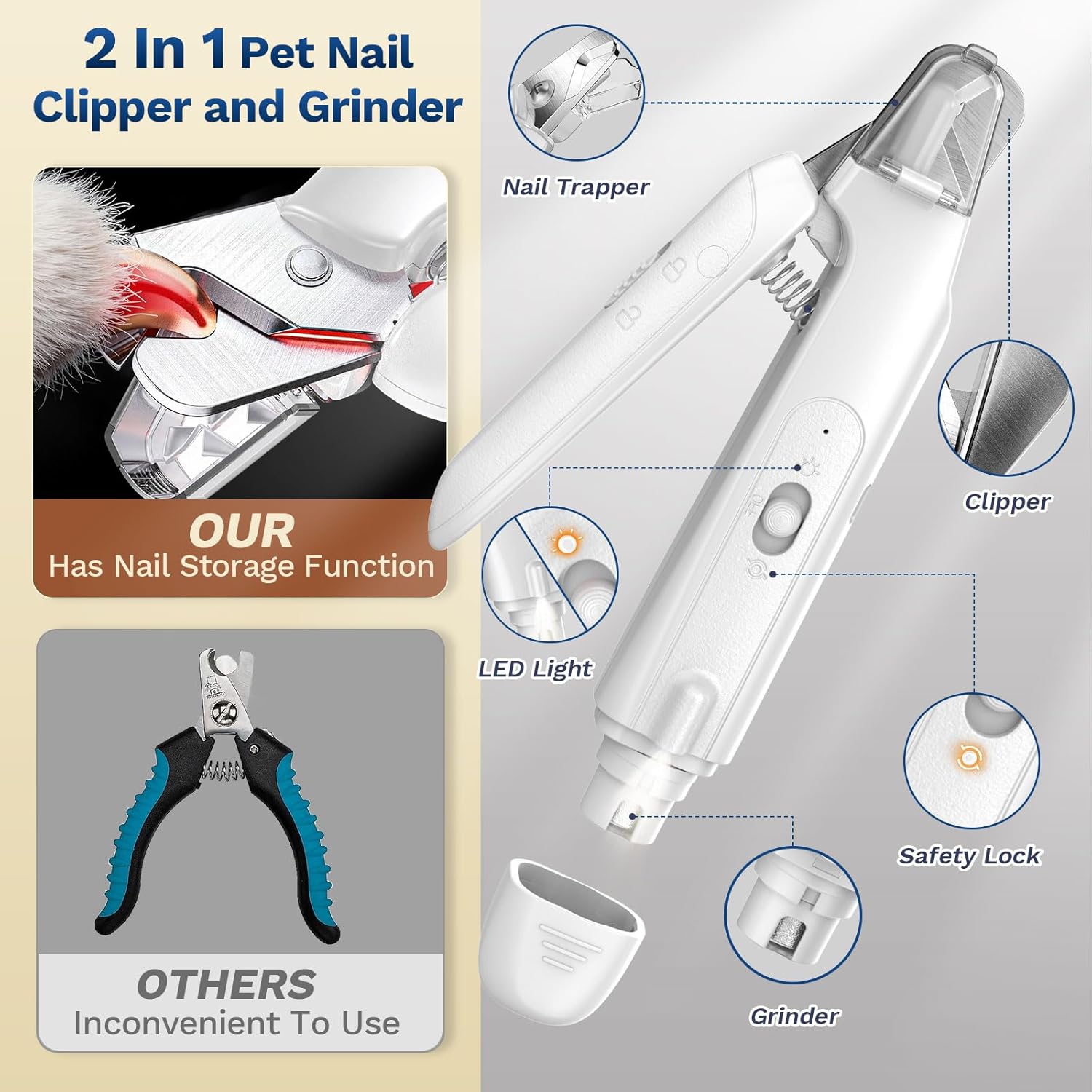 2-in-1 Pets nail grinder and clipper
