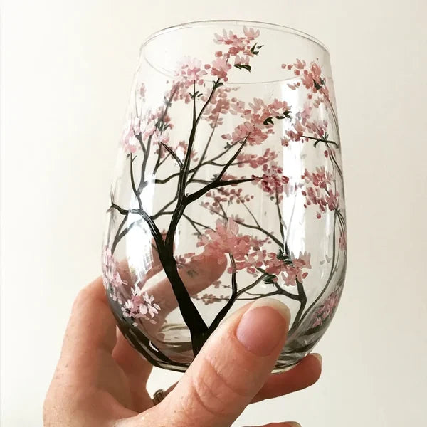 Four Seasons Tree Wine Glasses - Hand Painted Art