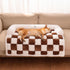 Cream Square Plaid Cozy Dog Mat Furniture Protector Cover