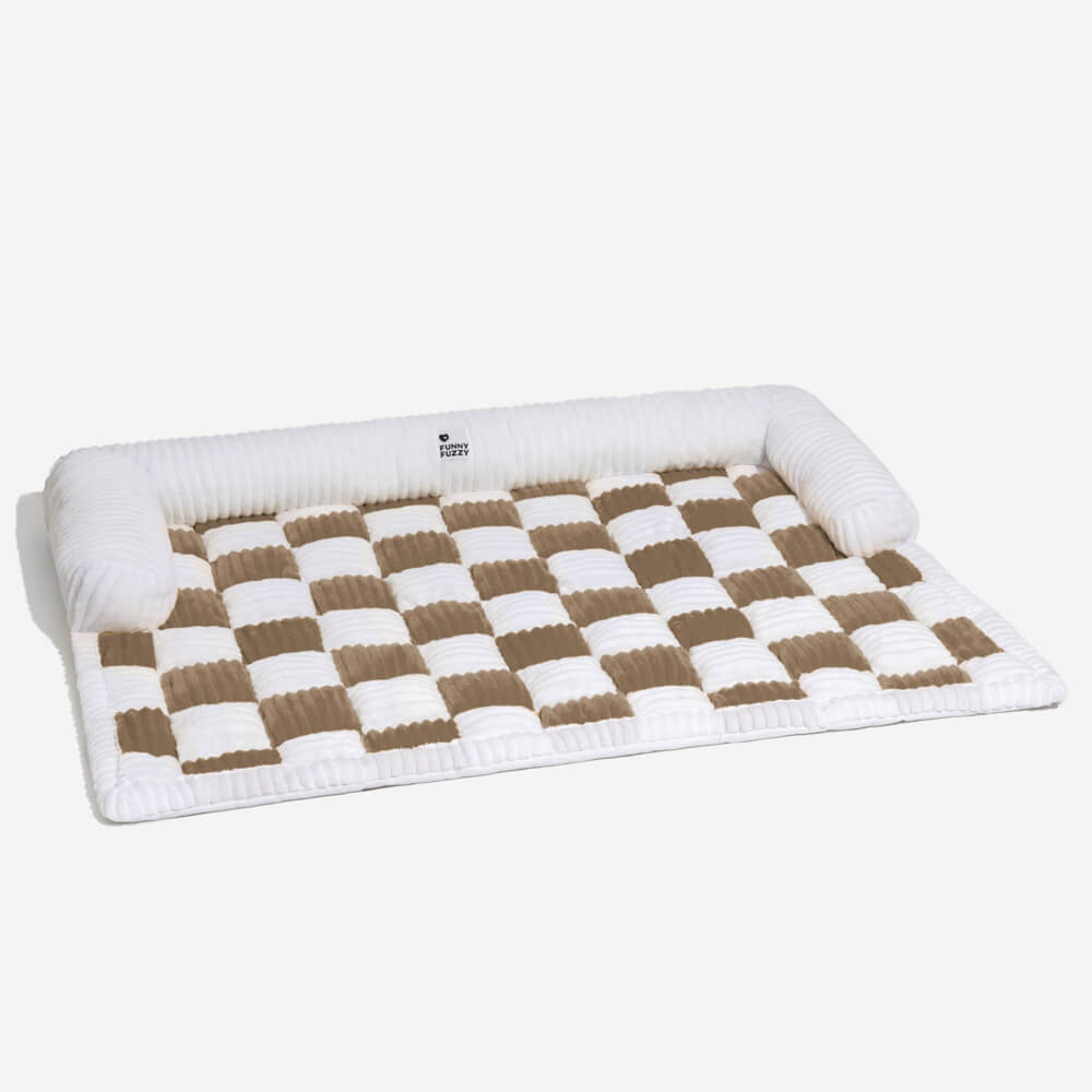 Cream Square Plaid Cozy Dog Mat Furniture Protector Cover