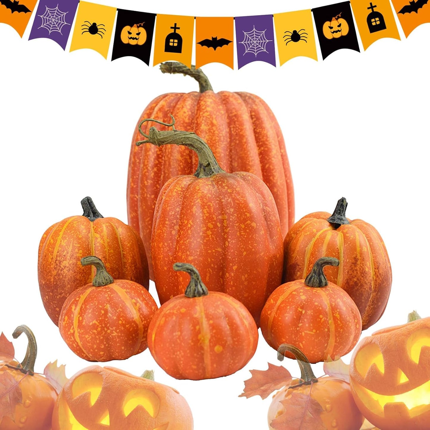 Artificial Pumpkin Decorations – 7 Pcs Set 🎃 Fall, Halloween