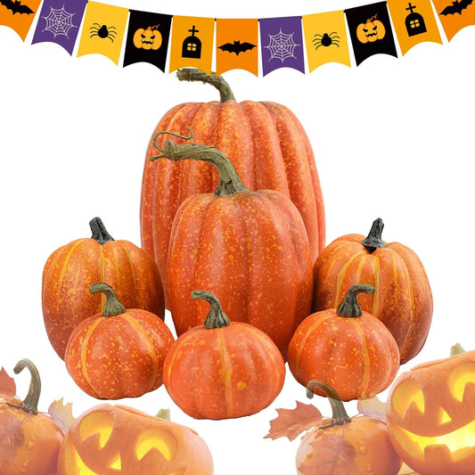 Artificial Pumpkin Decorations – 7 Pcs Set 🎃 Fall, Halloween