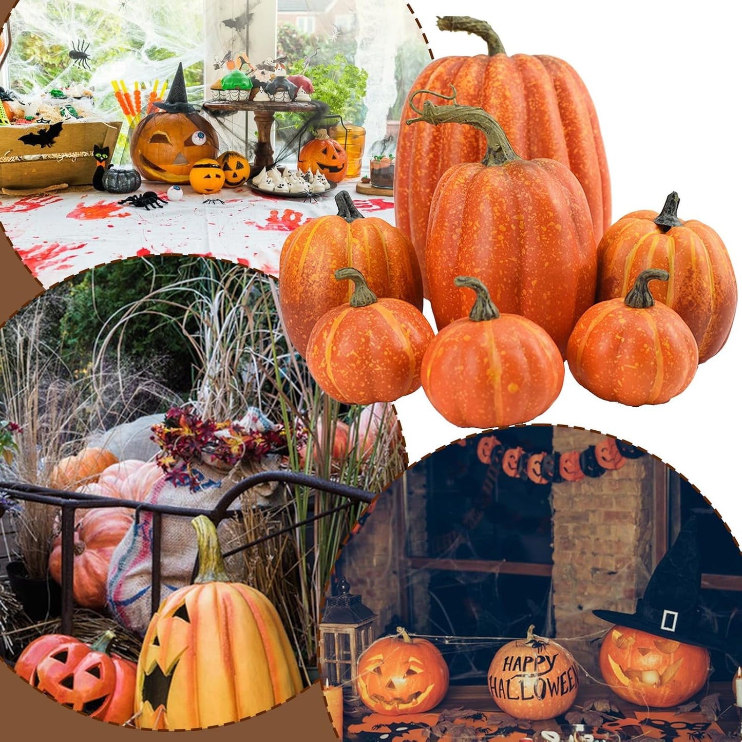 Artificial Pumpkin Decorations – 7 Pcs Set 🎃 Fall, Halloween
