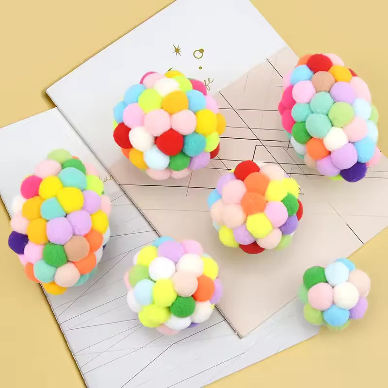 Pom Pom Cat Ball Toys With Bell 7 Count