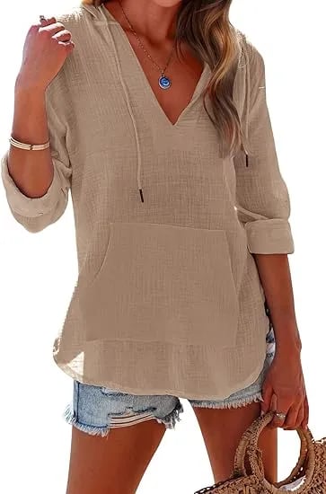 Women's V-Neck Hooded Beach Cover-Up