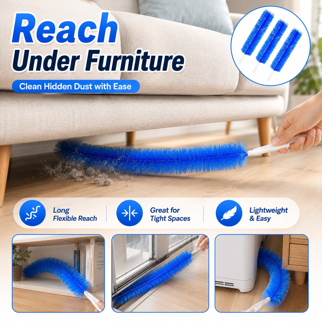 💖 Best Seller! 💧3 Counts Bendable Microfiber Head,Reusable Dust Remover