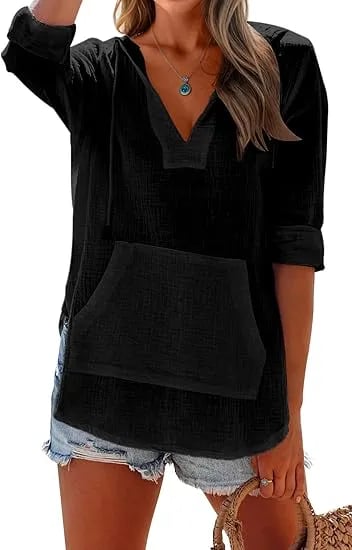 Women's V-Neck Hooded Beach Cover-Up