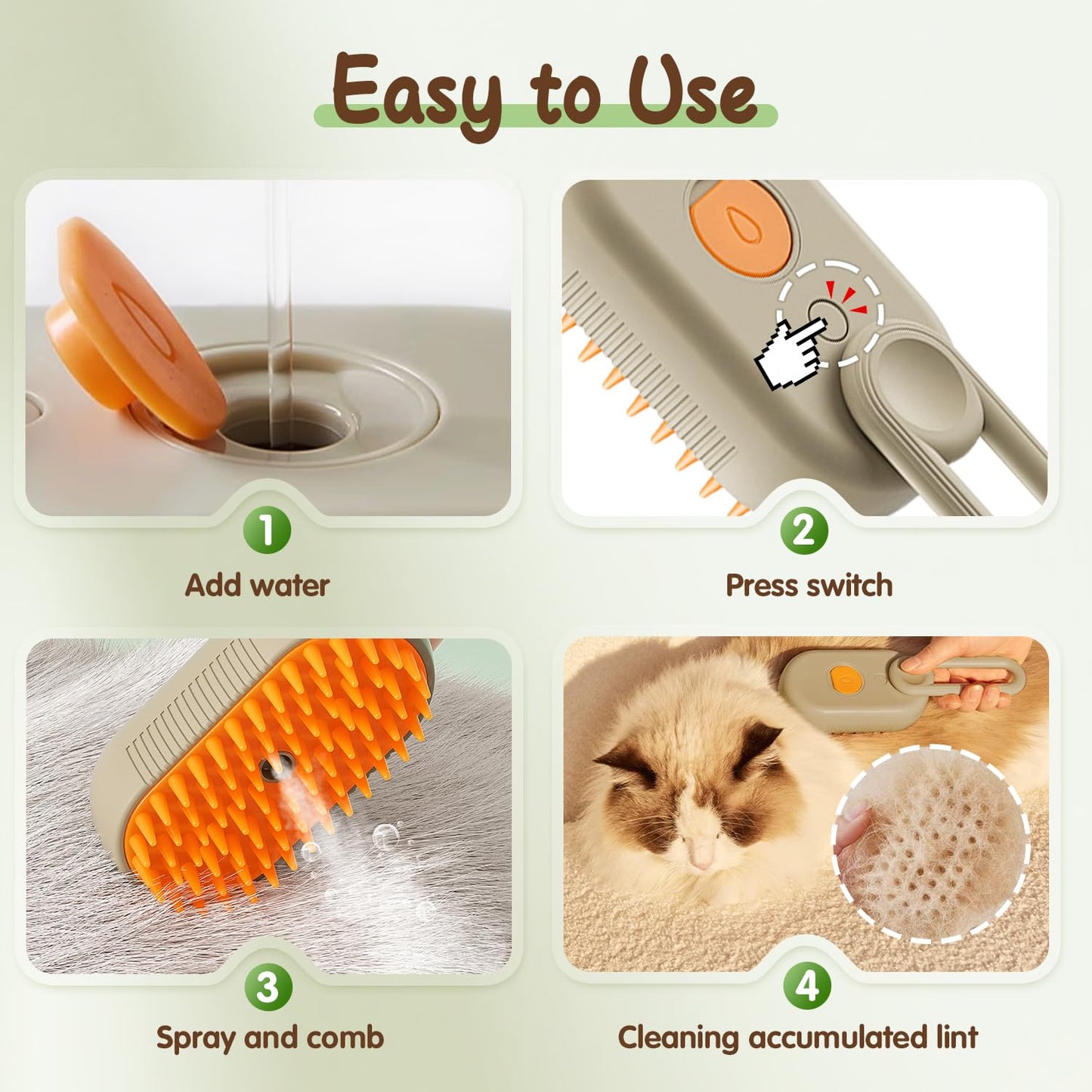 GentleMist™ Pet Grooming Brush | Spray Massage & Fur Remover