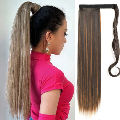 Justache Long Ponytail Extension Straight Wrap Clip